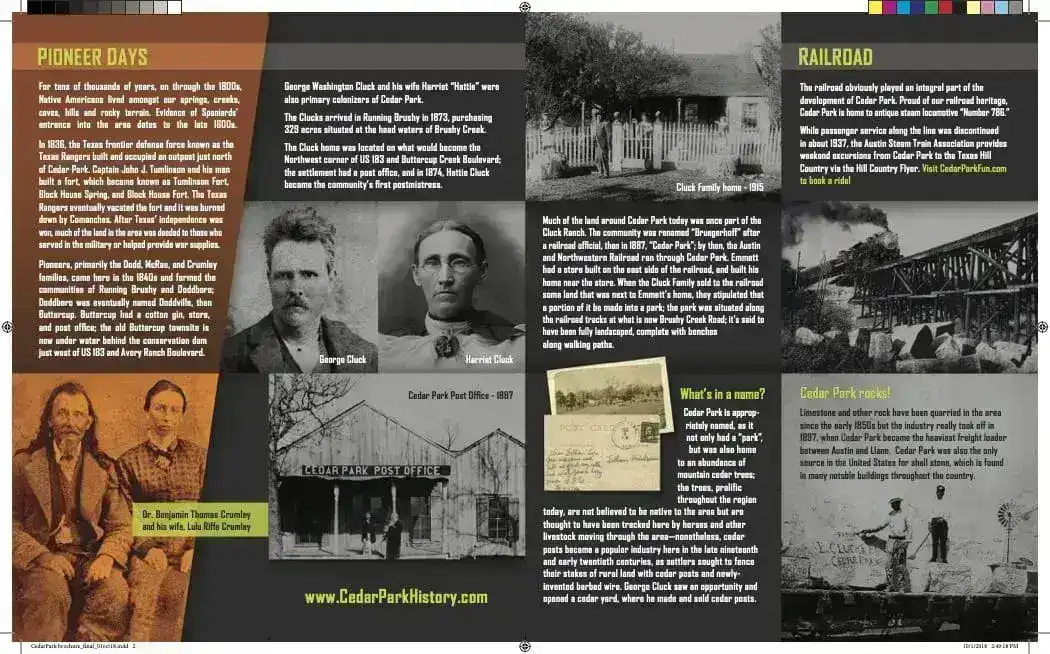 a brochure with photos of men and buildings