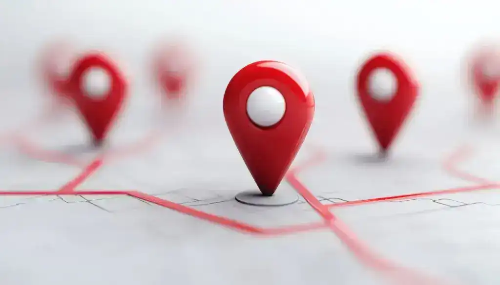 red location markers on a map