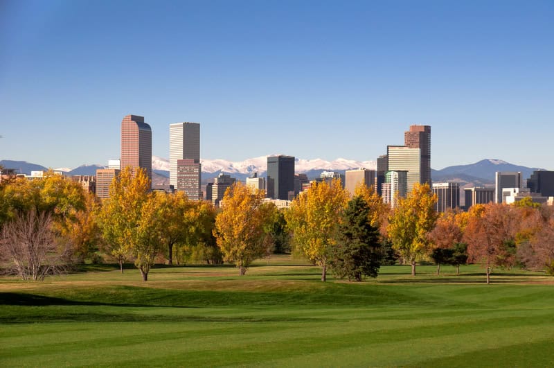 view of Denver from the east side near City Park
