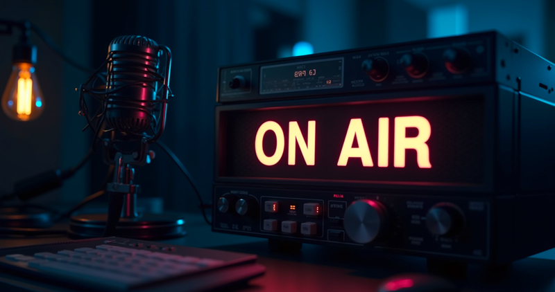 On Air sign in a radio studio representing radio advertising for Denver businesses