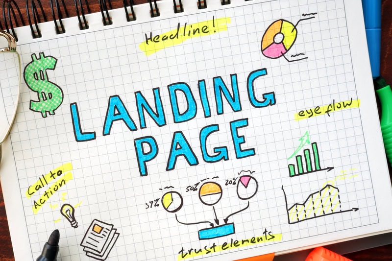 Landing page tips illustration showing headline, CTA, and trust elements